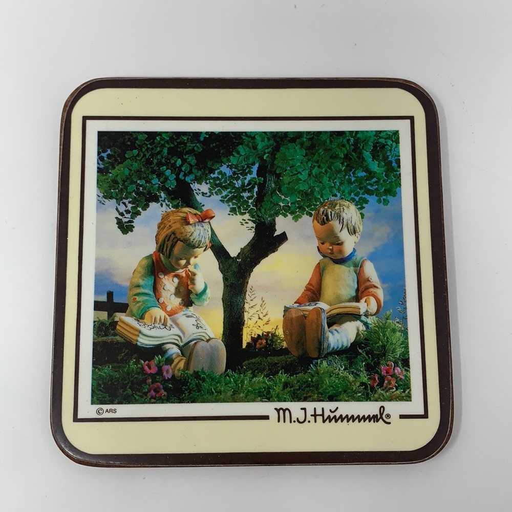3.5” M.J. Hummel table coaster vintage decoration home decor kids reading vtg